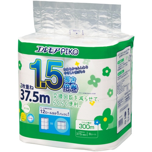 カミ商事 エルモア ピコ 1.5倍巻トイレットロール 花の香り ダブル 37.5m 1パック(8ロール)/パック（ご注文単位1パック）【直送品】