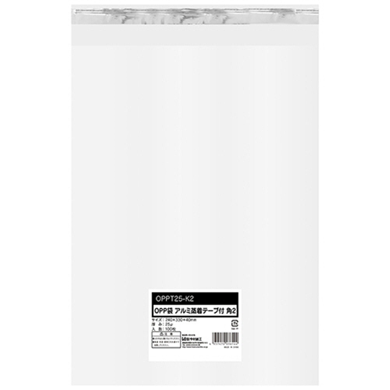 今村紙工 OPP袋 テープ付 角2 240×330+40mm 0.025mm厚 OPPT25-K2 100枚/パック（ご注文単位1パック）【直送品】