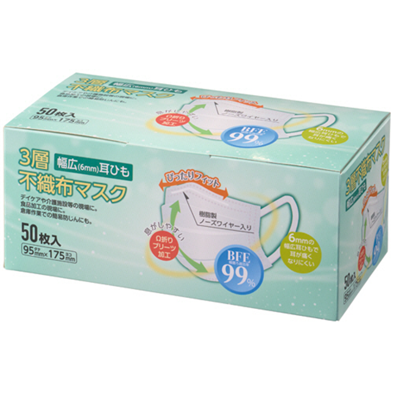 クラフトマン 3層不織布マスク 幅広耳ひもタイプ S-026 50枚/1箱（ご注文単位1箱）【直送品】