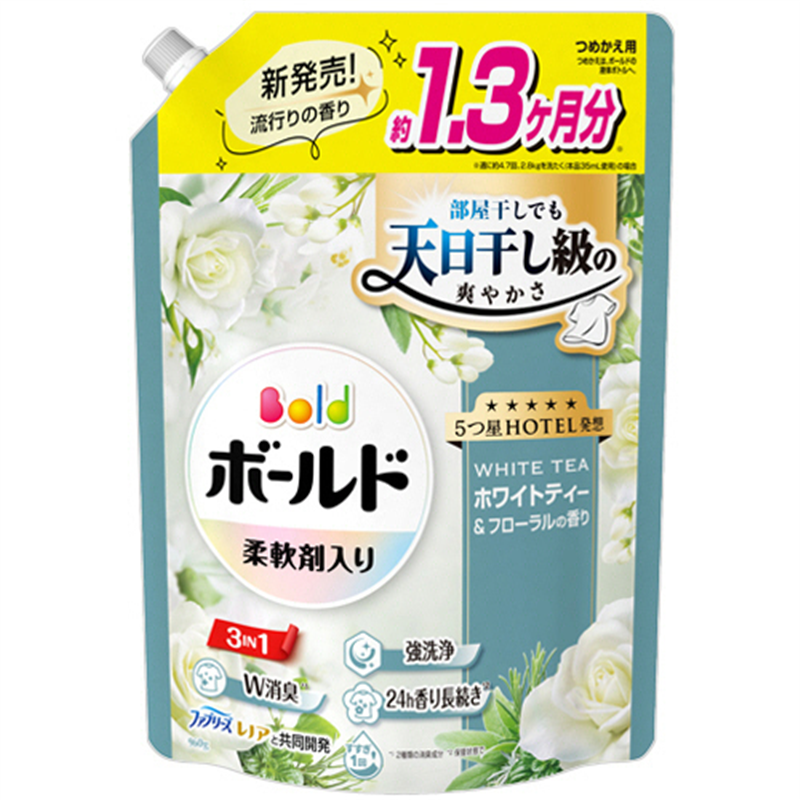 >P&G ボールド ジェル ホワイトティー&フローラルの香り つめかえ用 超ジャンボ 960g 1パック(ご注文単位1パック)【直送品】