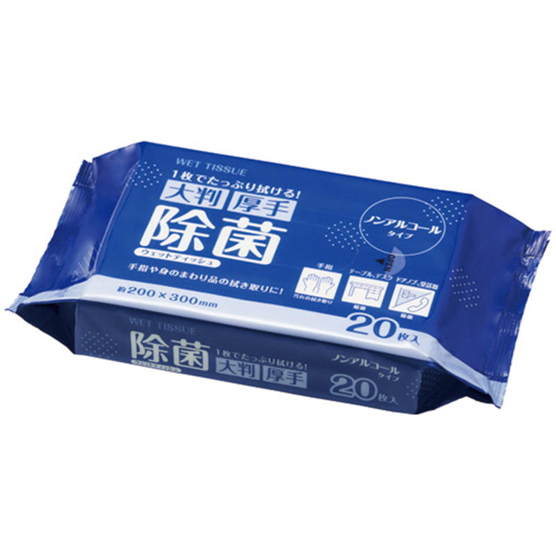 クラフトマン 除菌 ウェットティッシュ 大判 厚手 ノンアルコールタイプ WT-20 20枚/パック(ご注文単位1パック)【直送品】