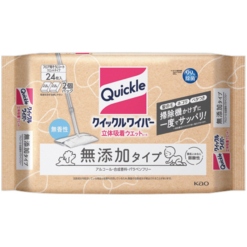 花王 クイックルワイパー 立体吸着ウエットシート 無添加タイプ 72枚/1セット(ご注文単位1セット)【直送品】