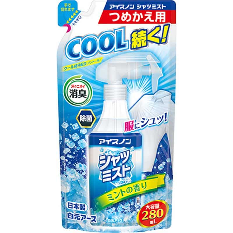 白元アース アイスノン シャツミスト ミントの香り つめかえ用 280ml  1パック（ご注文単位1パック）【直送品】