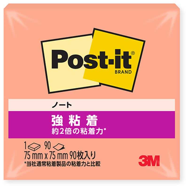 3M ポスト・イット 強粘着ノート 75×75mm パパイヤフィズ 654SS-FZ 1冊 （ご注文単位1冊）【直送品】