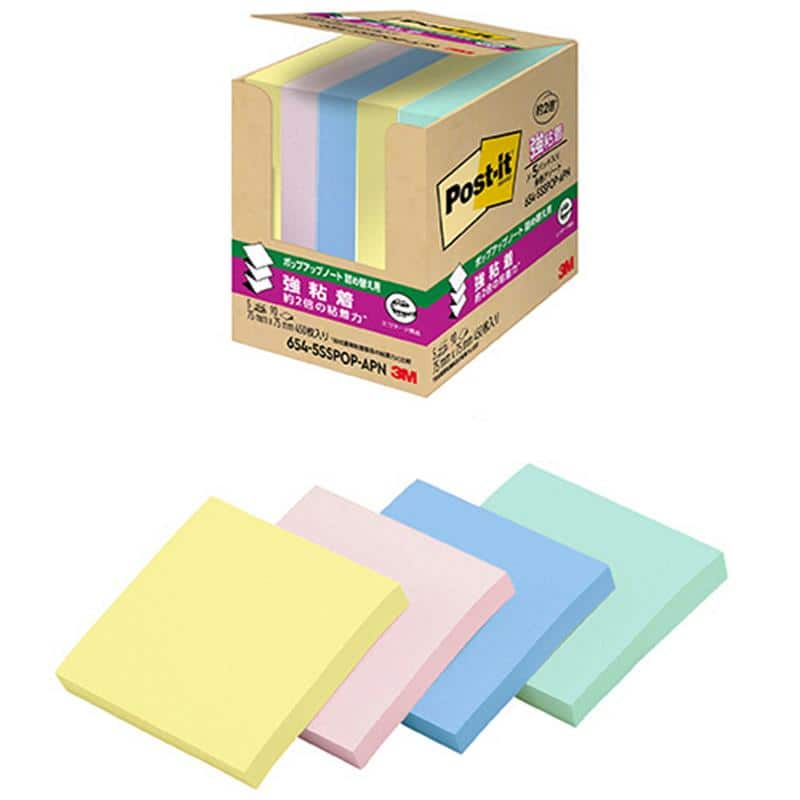 3M ポスト・イット 強粘着ポップアップノート 詰替用 75×75mm 4色 654-5SSPOP-APN 1パック(5冊) (ご注文単位1パック)【直送品】