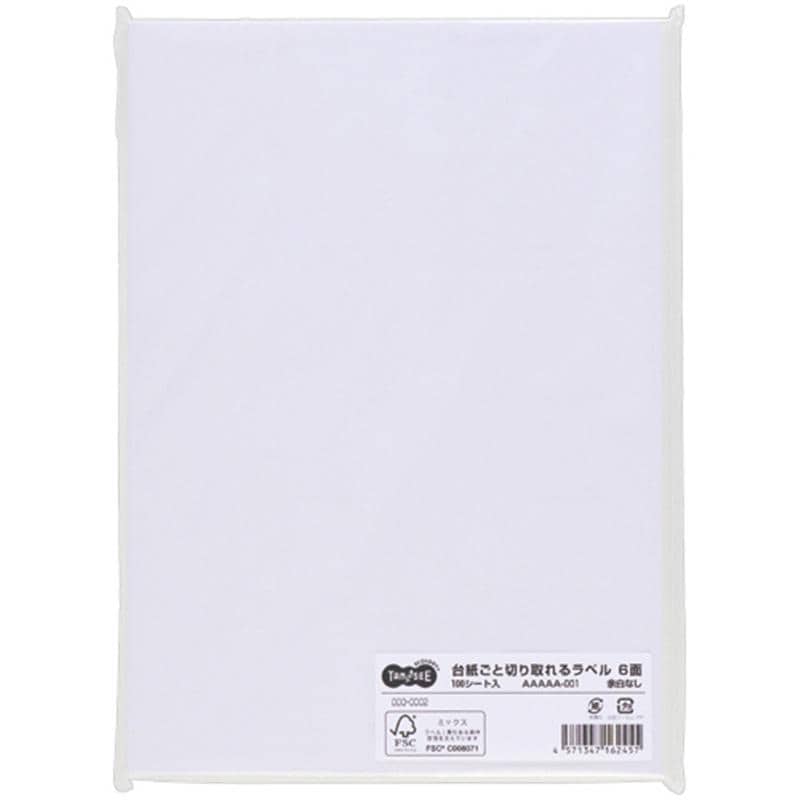 TANOSEE 台紙ごと切り取れるラベル A4 6面 105×99mm 1箱(100シート) (ご注文単位1箱)【直送品】