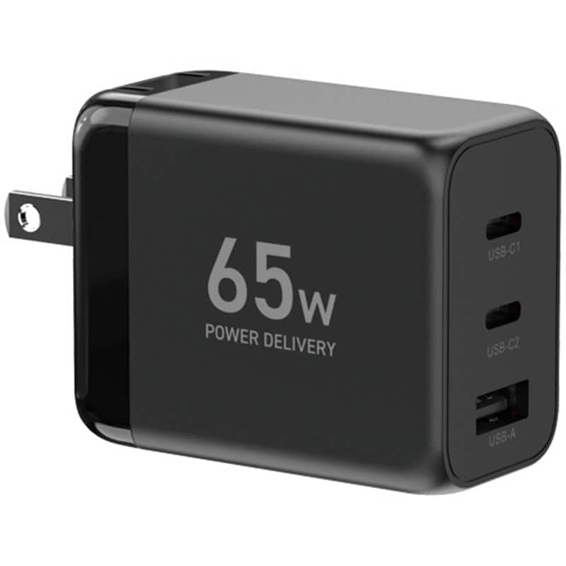 YAMAZEN PD対応 USBアダプター 65W C×2・A×1ポート YPD-65CCA 1個 (ご注文単位1個)【直送品】