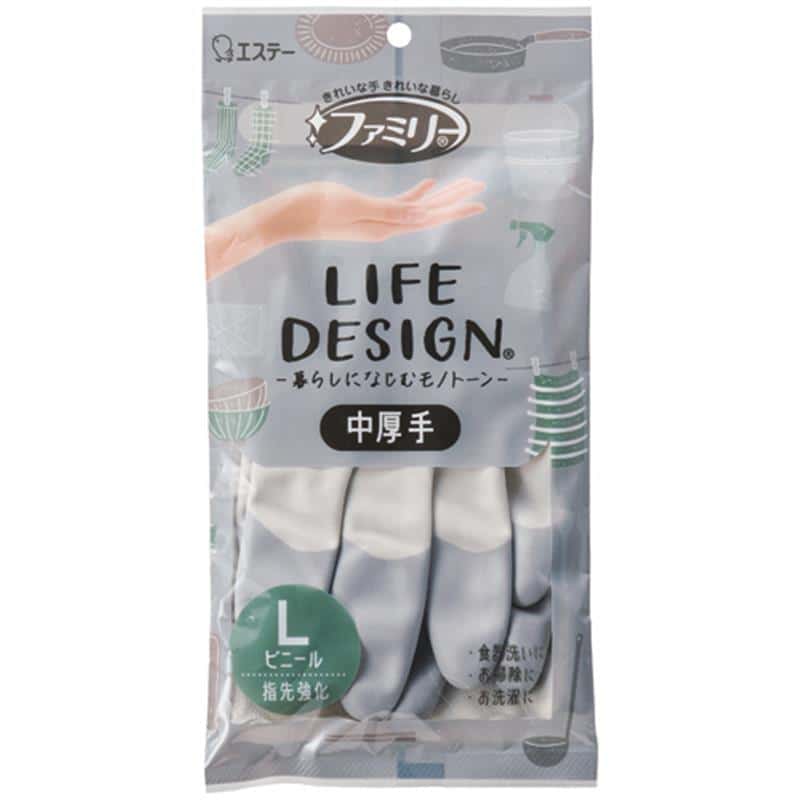 エステー ファミリー ビニール中厚手 ライフデザイン L グレー 1双 （ご注文単位1双）【直送品】