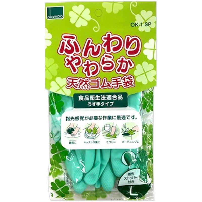 オカモト ふんわりやわらか天然ゴム手袋 L グリーン OK-1SP-LG 1双 （ご注文単位1双）【直送品】