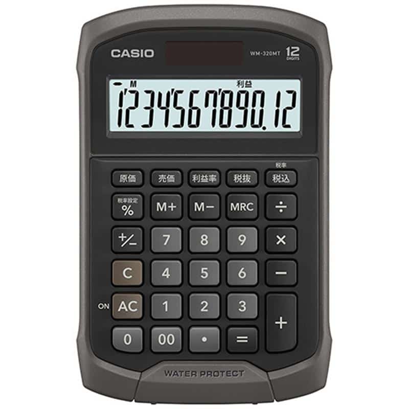 カシオ 防水・防塵電卓 12桁 ミニジャストタイプ ブラック WM-320MT-BK-N 1台 (ご注文単位1台)【直送品】