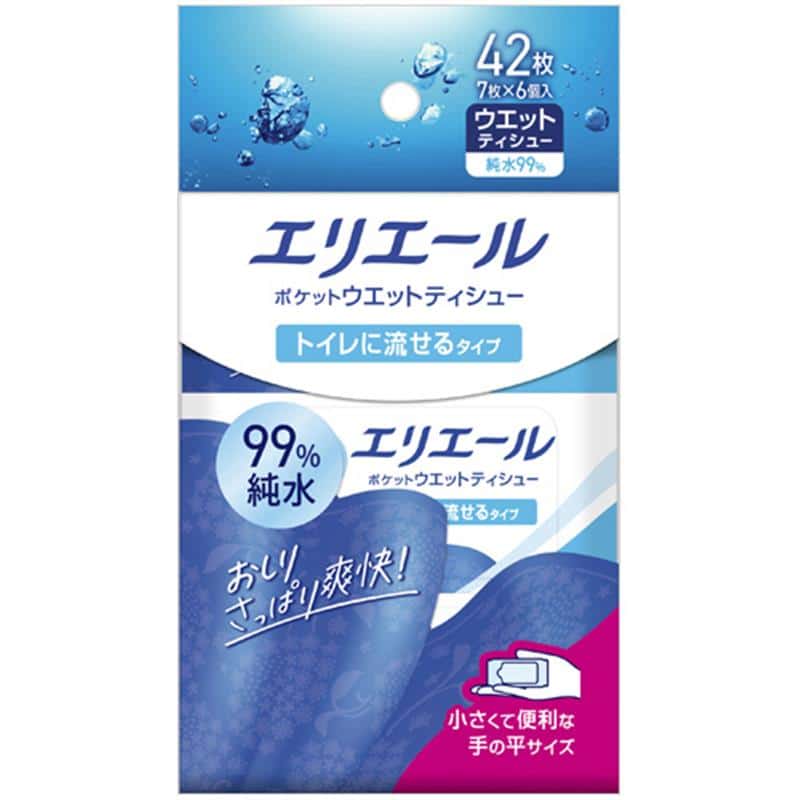 大王製紙 エリエール ポケットウエットティシュー トイレに流せるタイプ 1パック(42枚:7枚×6個) （ご注文単位1パック）【直送品】