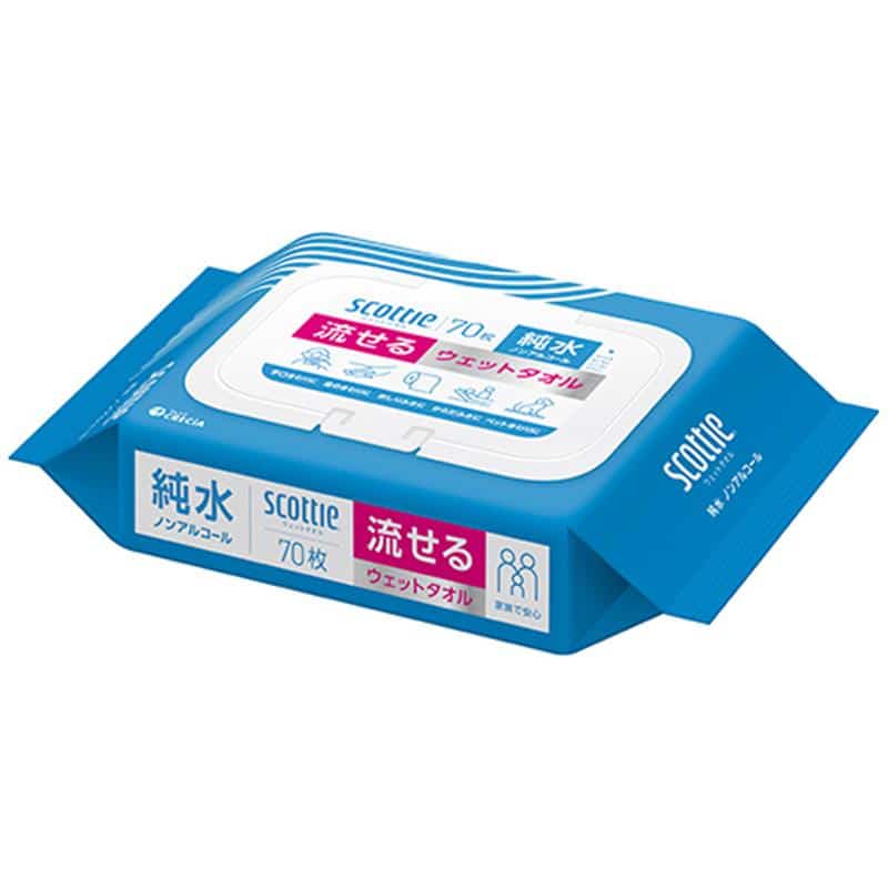 日本製紙クレシア スコッティ 流せるウェットタオル 純水99% ノンアルコール 1パック(70枚) （ご注文単位1パック）【直送品】