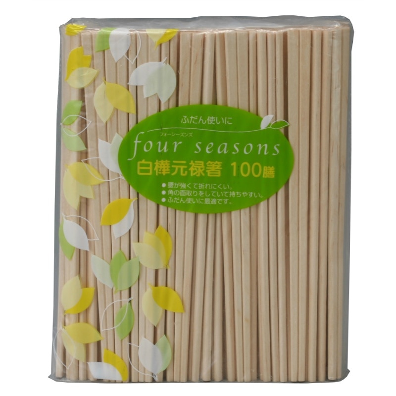 大和物産　フォーシーズン白樺元禄箸（裸）100膳 1袋（ご注文単位1袋）【直送品】