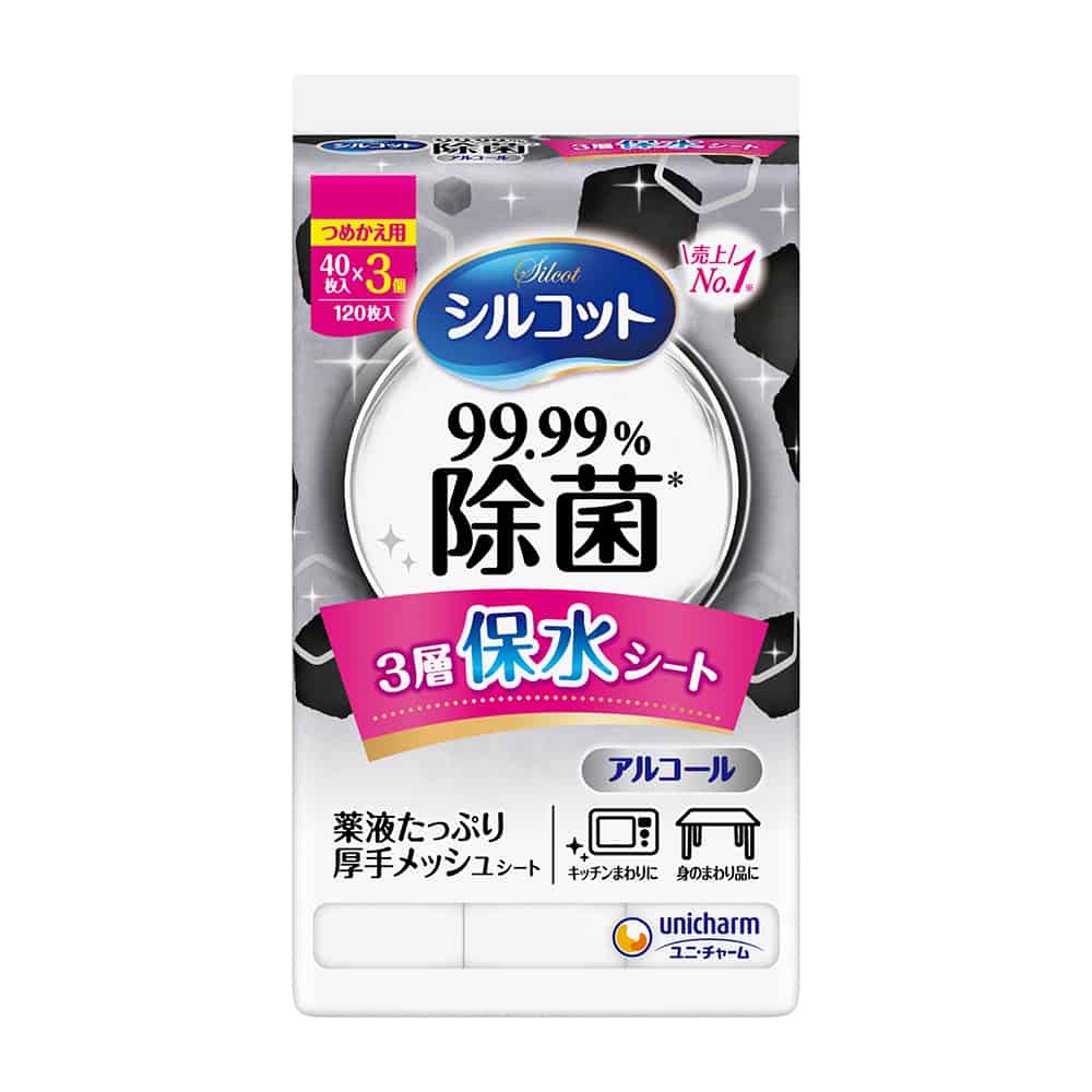 ユニ・チャーム　シルコットウェット99.99％除菌替40枚×3個 1パック（ご注文単位1パック）【直送品】