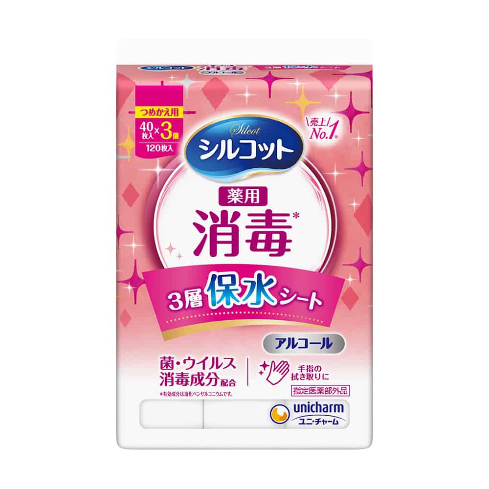 ユニ・チャーム　シルコット消毒ウェット詰替え40枚×3個 1パック（ご注文単位1パック）【直送品】