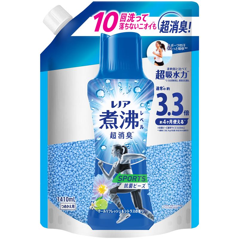 P＆Gジャパン　レノア煮沸レベル消臭抗菌ビーズ　スポーツ　クールリフレッシュ＆シトラスの香り　つめかえ用超特大　1410ML 1個（ご注文単位1個）【直送品】