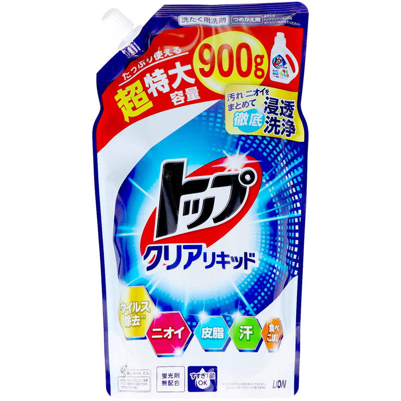 ライオン　トップクリアリキッド　つめかえ用　超特大　900G 1個（ご注文単位1個）【直送品】