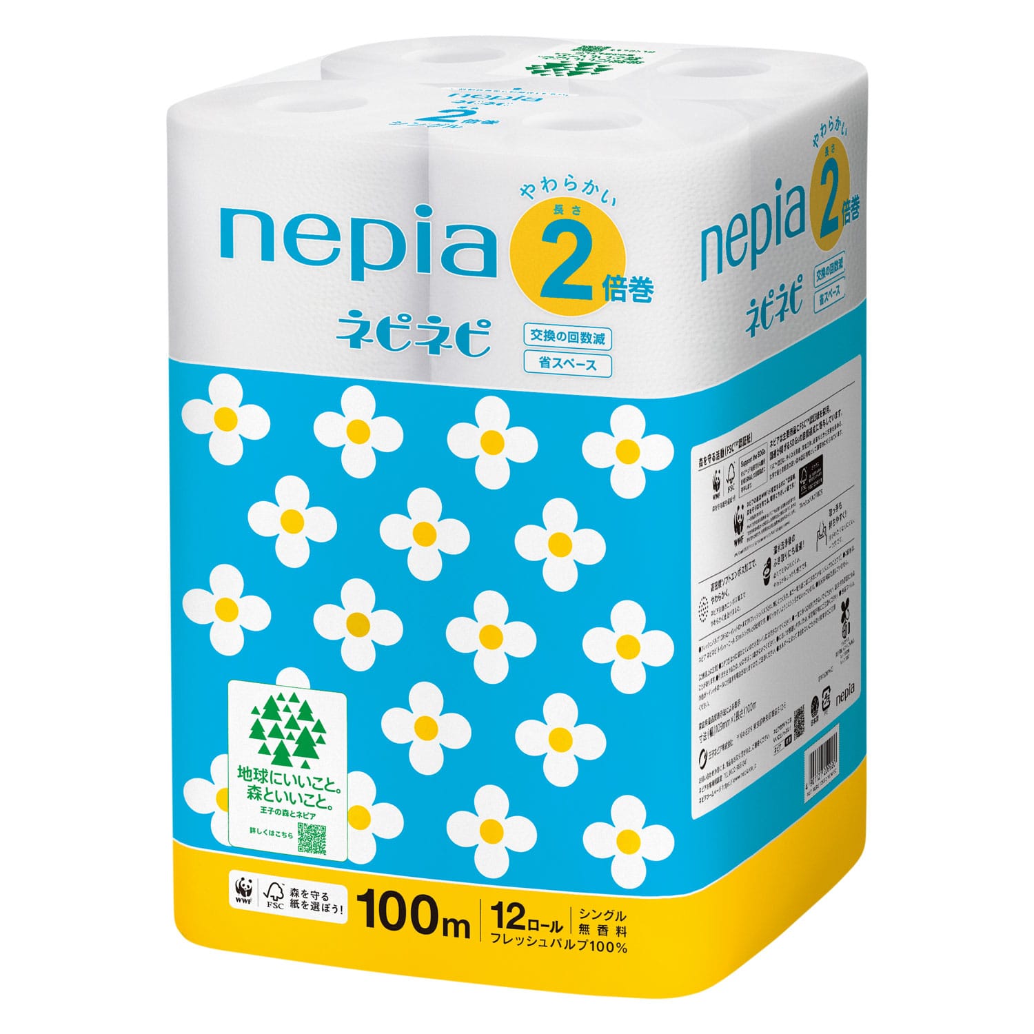 王子ネピア　ネピネピトイレットロール　2倍巻　12ロール　シングル　100M 1パック（ご注文単位6パック）【直送品】