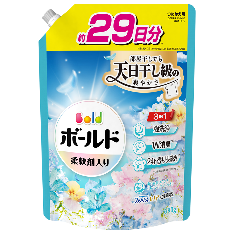 Ｐ＆Ｇジャパン合同会社 ボールドジェル爽やかフレッシュフラワーサボンの香りつめかえ用超特大サイズ 690G 1パック（ご注文単位1パック）【直送品】