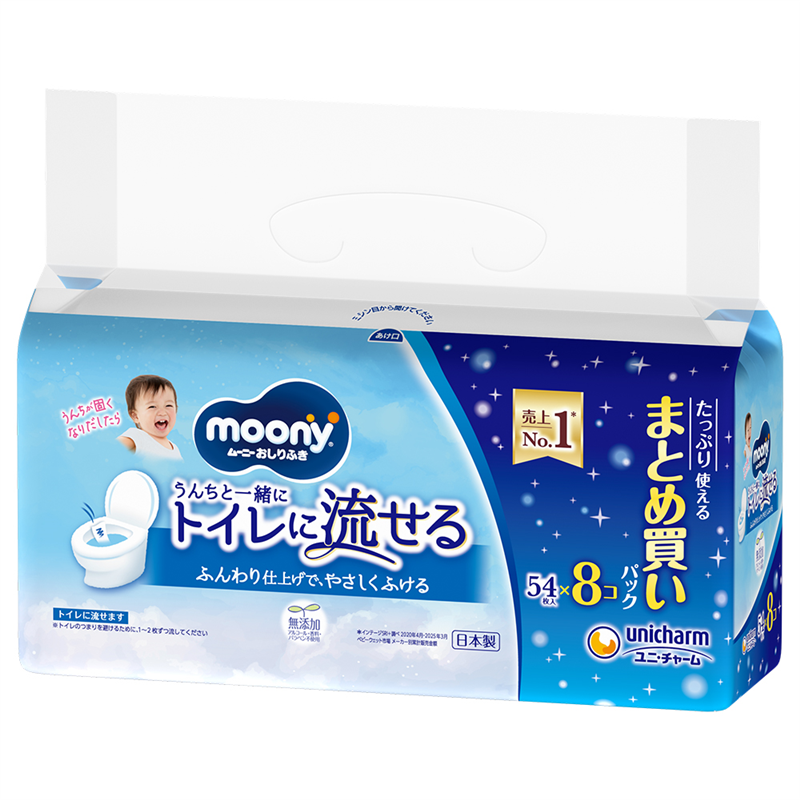 ユニ・チャーム ムーニーおしりふきトイレに流せるタイプ替54×8 432枚 1パック（ご注文単位1パック）【直送品】