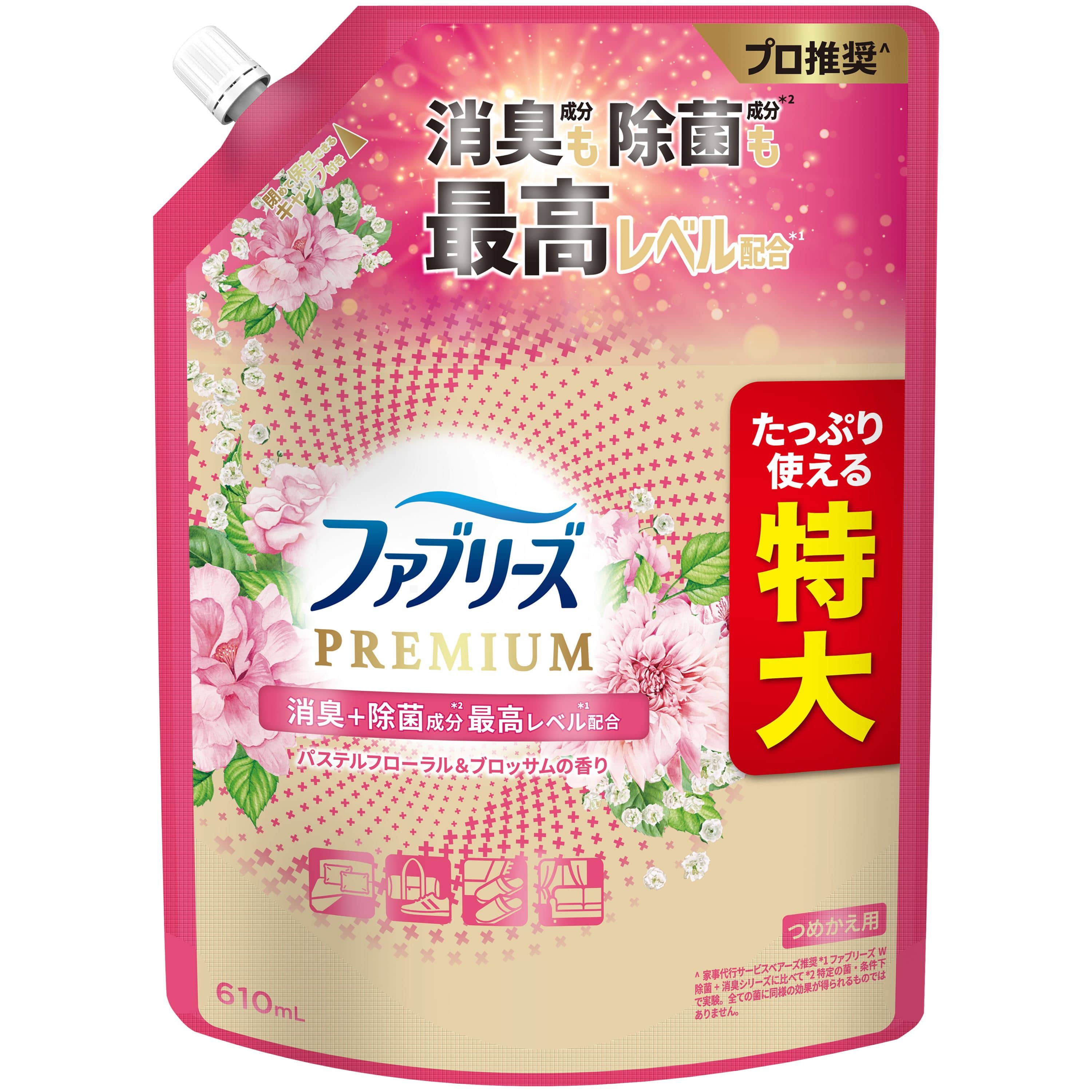 Ｐ＆Ｇジャパン ファブリーズW除菌+消臭プレミアムパステルフローラル&ブロッサムの香りつめかえ特大サイズ 610mL/パック（ご注文単位1パック）【直送品】