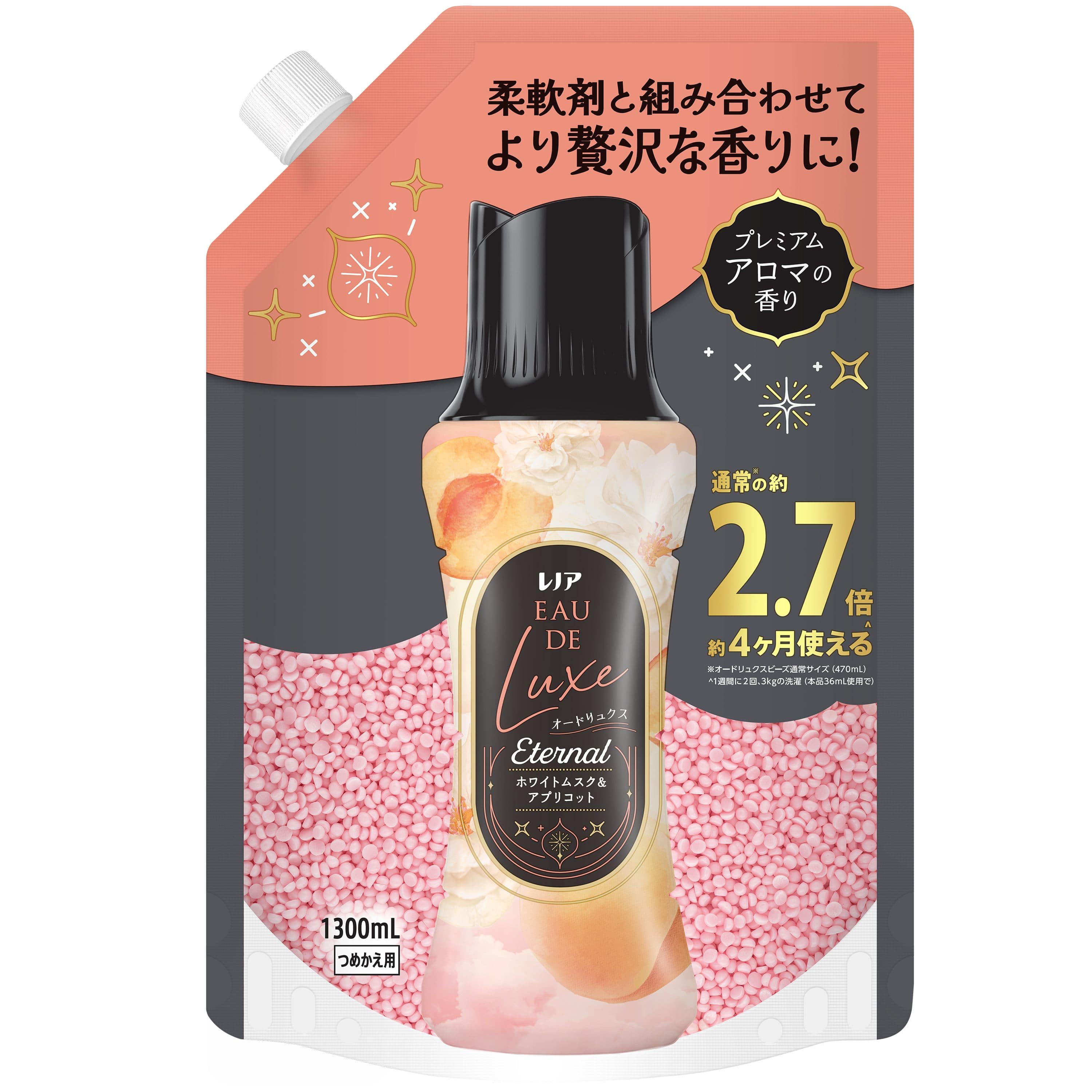 P&Gジャパン レノアオードリュクスアロマジュエルエターナルホワイトムスク&アプリコットの香りつめかえ用超特大サイズ 1300mL/パック(ご注文単位1パック)【直送品】