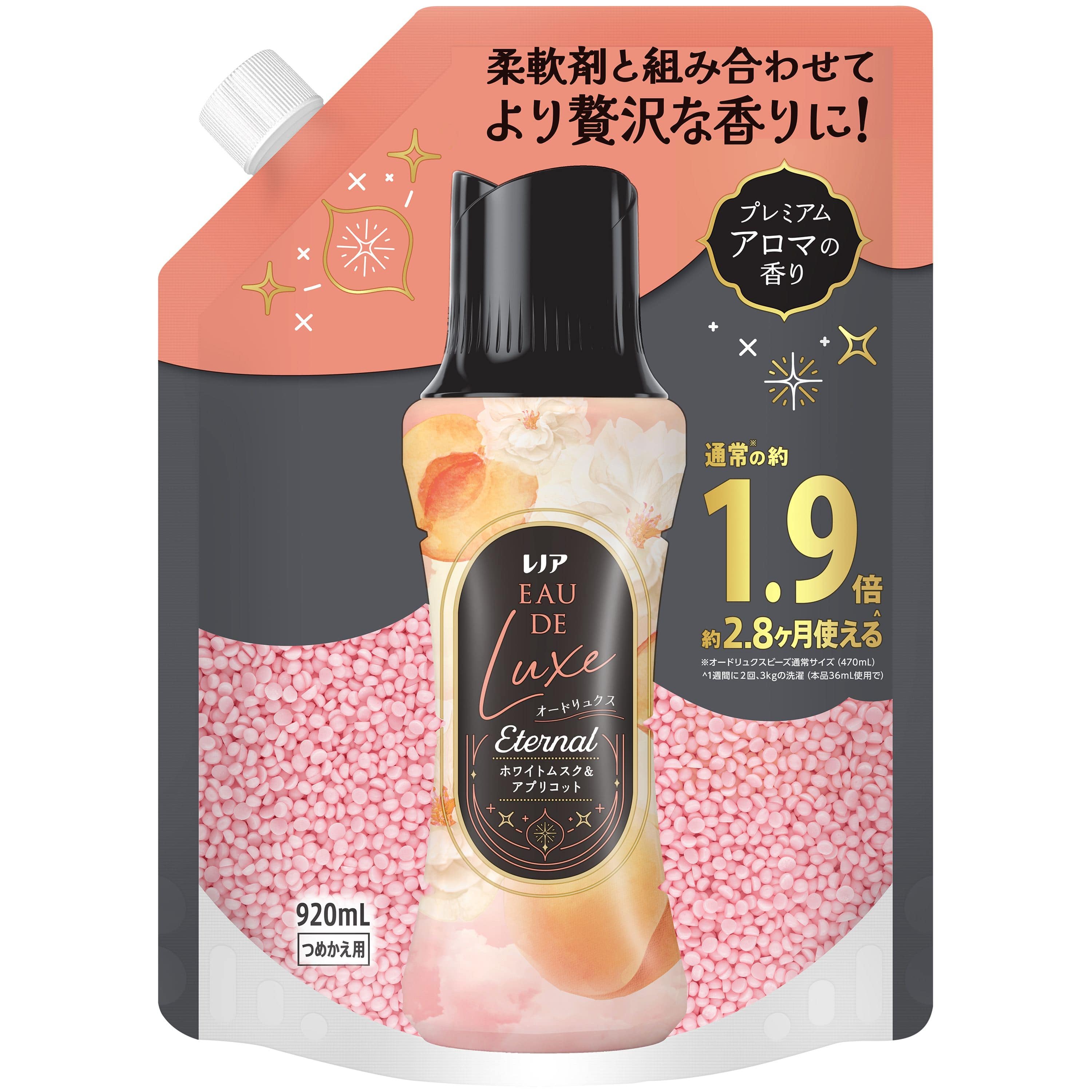 P&Gジャパン レノアオードリュクスアロマジュエルエターナルホワイトムスク&アプリコットの香りつめかえ用特大サイズ 920mL/パック(ご注文単位1パック)【直送品】