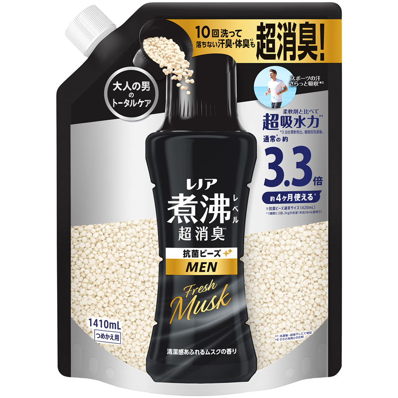 P&Gジャパン レノア煮沸レベル消臭抗菌ビーズMEN清潔感あふれるムスクの香りつめかえ用超特大 1410mL/パック(ご注文単位1パック)【直送品】