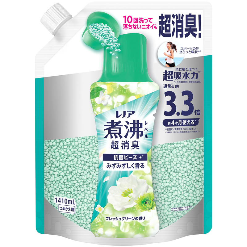 P&Gジャパン レノア煮沸レベル消臭抗菌ビーズみずみずしく香るフレッシュグリーンの香りつめかえ用超特大 1410mL/パック(ご注文単位1パック)【直送品】