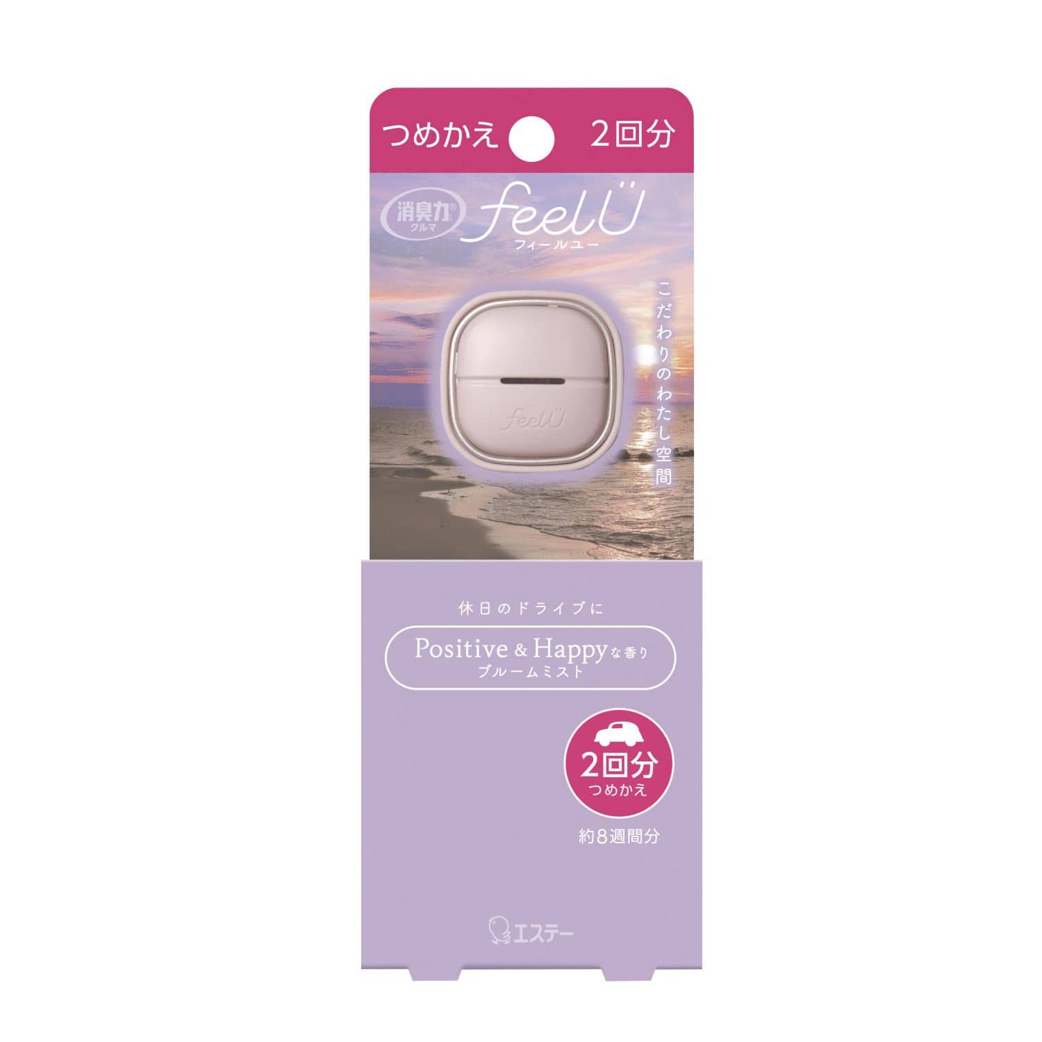 エステー 消臭力 クルマ用 feelU クリップタイプ つめかえ ブルームミスト 2個/パック（ご注文単位1パック）【直送品】