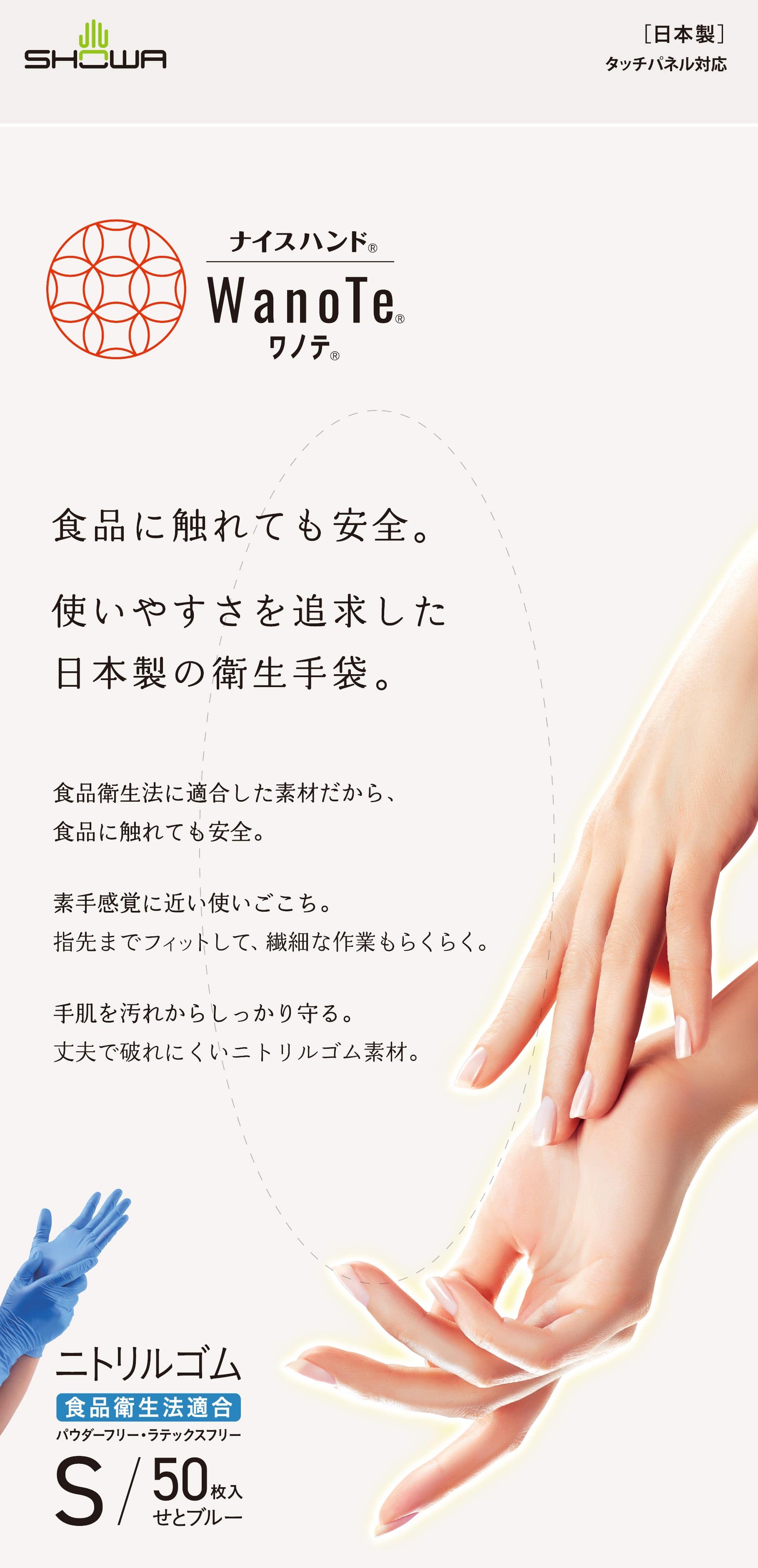 ショーワグローブ ナイスハンド WanoTe Sサイズ 50枚/パック（ご注文単位1パック）【直送品】
