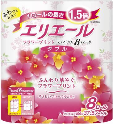 大王製紙 エリエール トイレットティシュー フラワープリント コンパクト8R(ダブル) 8巻/パック(ご注文単位1パック)【直送品】