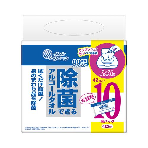 大王製紙 エリエール 除菌できるアルコールタオル ボックスつめかえ用 42枚×10P /パック(ご注文単位1パック)【直送品】