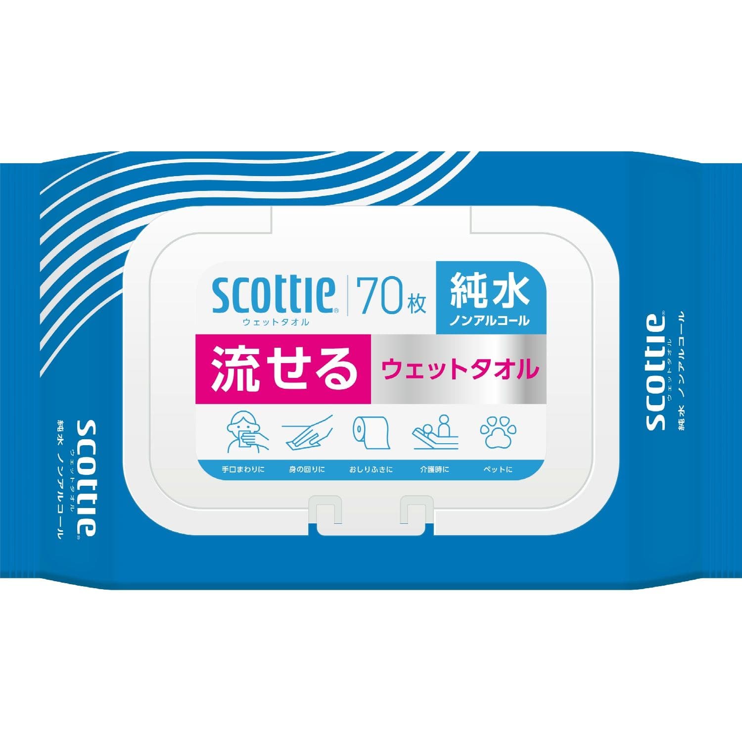 日本製紙クレシア スコッティ 流せるウェットタオル 純水 ノンアルコール 70枚/パック(ご注文単位1パック)【直送品】