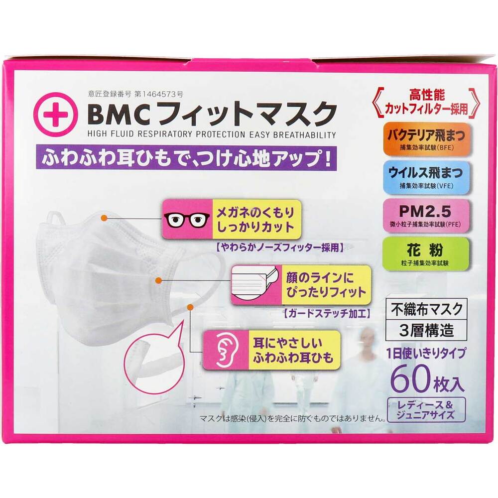 ビー・エム・シー BMC フィットマスク 1日使い切りタイプ レディース&ジュニアサイズ 60枚入 1箱(ご注文単位1箱)【直送品】