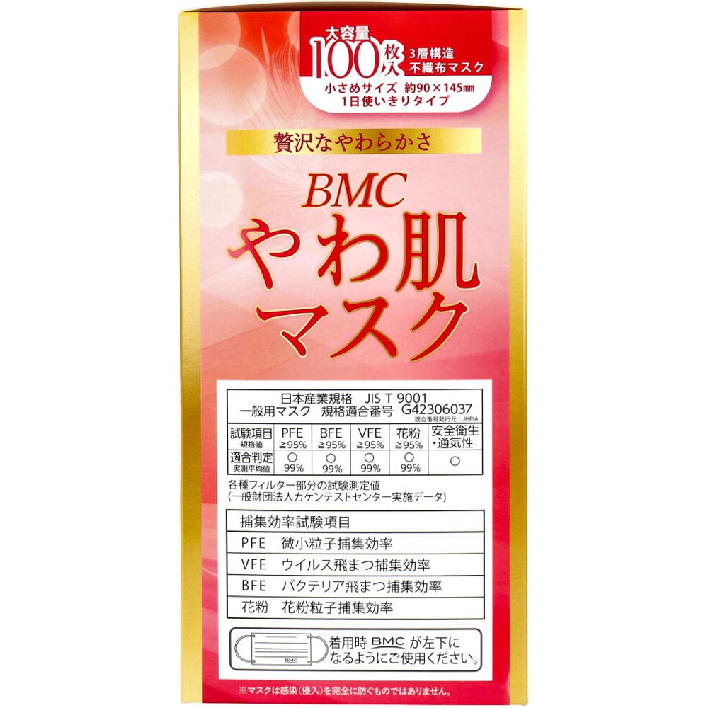 ビー・エム・シー BMC やわ肌マスク 1日使いきりタイプ 小さめサイズ 大容量 100枚入 1箱(ご注文単位1箱)【直送品】