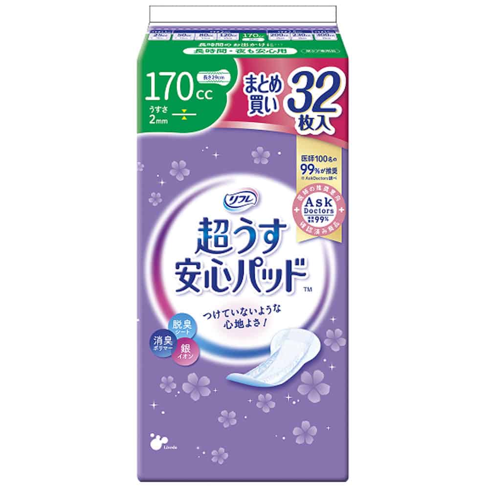 リブドゥコーポレーション　リフレ 超うす安心パッド 長時間・夜も安心用 まとめ買いパック 32枚入　1パック（ご注文単位1パック）【直送品】