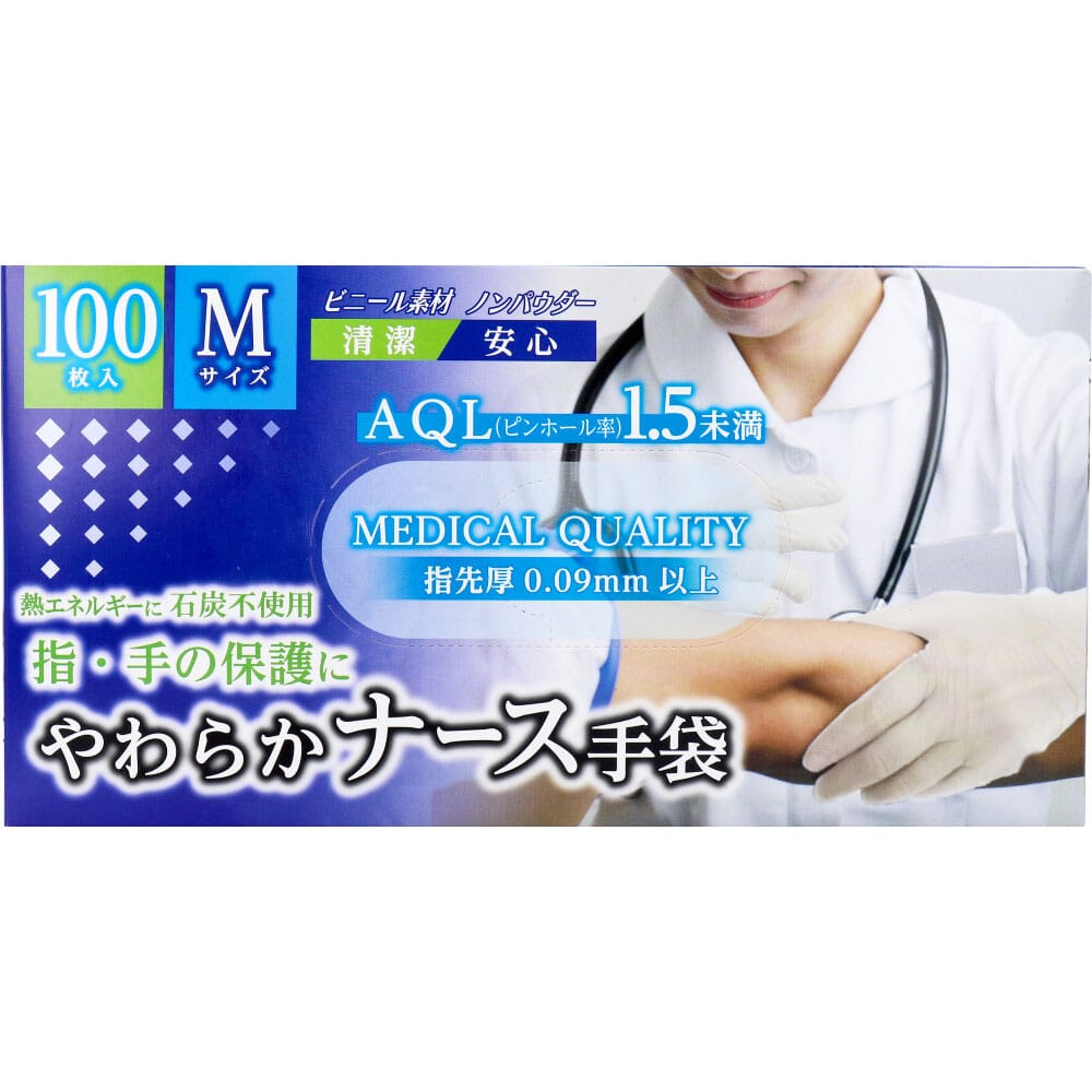 金石衛材 やわらかナース手袋 ビニール素材 ノンパウダー Mサイズ 100枚入 1箱(ご注文単位1箱)【直送品】