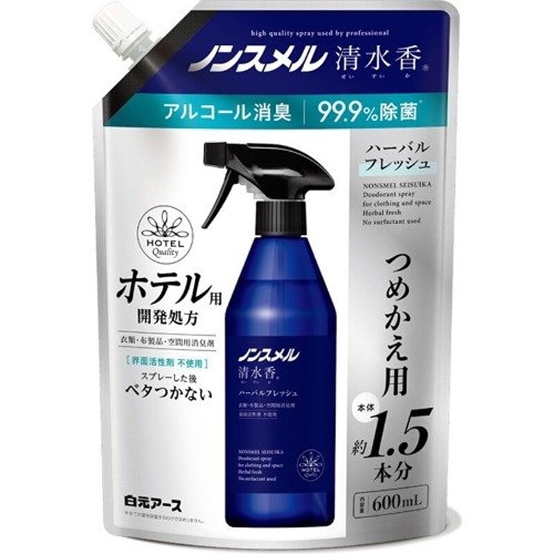 白元アース ノンスメル清水香 衣類・布製品・空間用消臭剤 ハーバルフレッシュの香り 詰替用 600mL 1個(ご注文単位1個)【直送品】