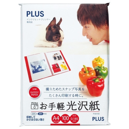 プラス PLUS インクジェット用紙 お手軽光沢紙 A4判 100枚入 IT-221E 46-053 1冊(ご注文単位1冊)【直送品】