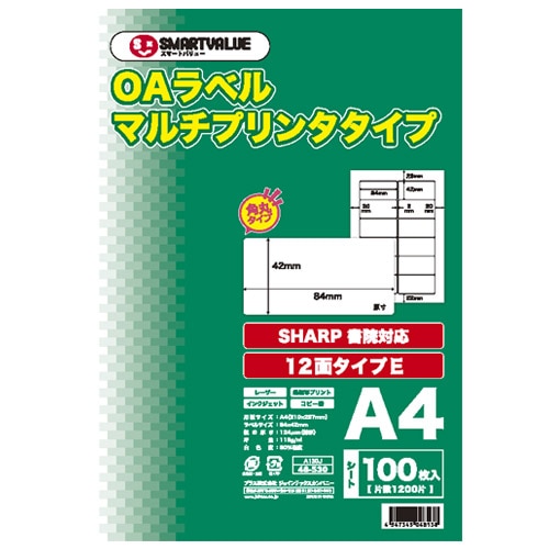 スマートバリュー OAマルチラベルE 12面100枚*5冊 A130J-5 1箱(ご注文単位1箱)【直送品】