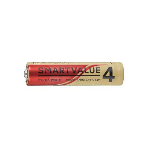 スマートバリュー アルカリ乾電池Ⅱ 単4×4本 N224J-4P 1パック（ご注文単位1パック）【直送品】