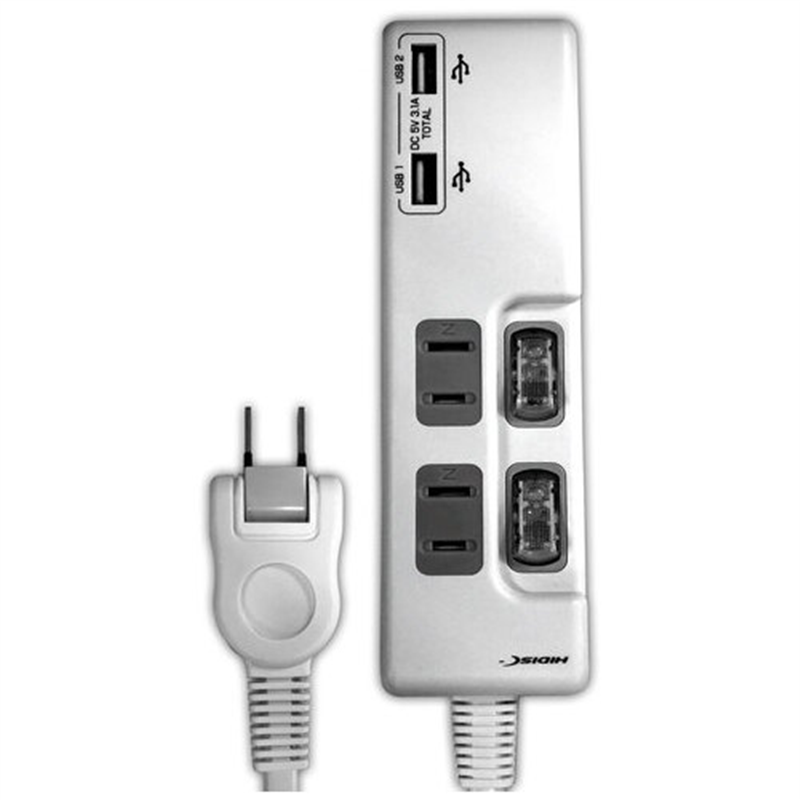 HIDISC USB2ポート付き 節電タップ HDUTC2U2WH 1個（ご注文単位1個）【直送品】