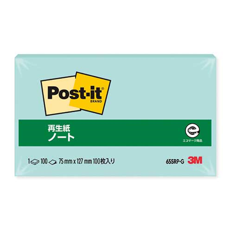 スリーエム ジャパン Post-it再生紙 75×127mm 655RP-G グリーン 1個（ご注文単位1個）【直送品】