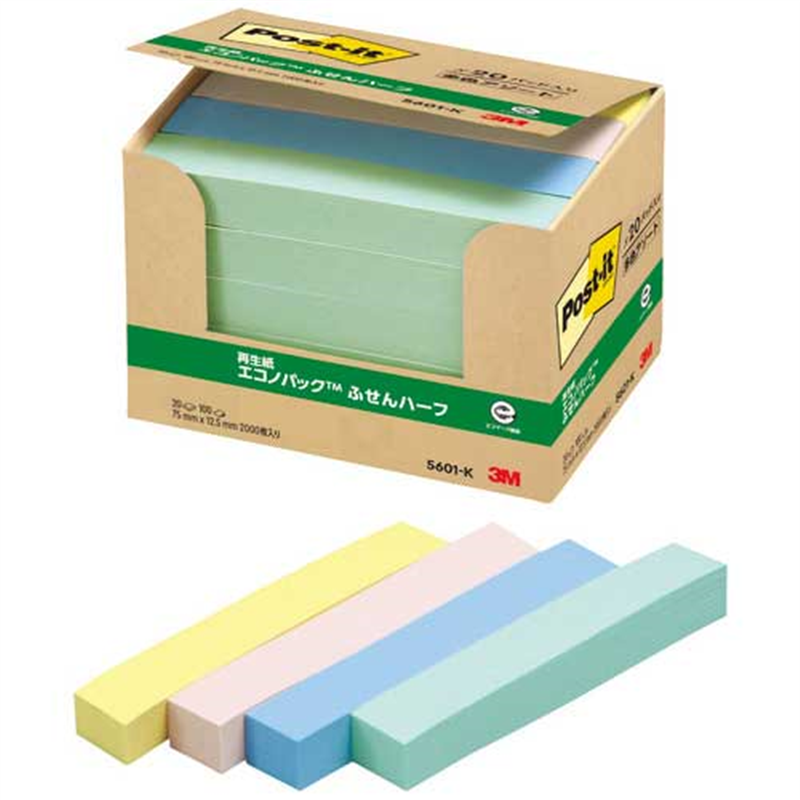 スリーエム ジャパン Post-it再生紙 75×12.5mm 5601-K 混色 1個(ご注文単位1個)【直送品】