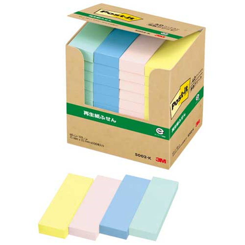スリーエム ジャパン Post-it再生紙 75×25mm 5002-K 混色 1個(ご注文単位1個)【直送品】