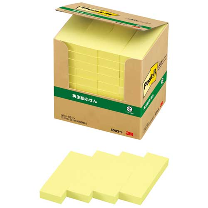 スリーエム ジャパン Post-it再生紙 75×25mm 5002-Y イエロー 1個(ご注文単位1個)【直送品】