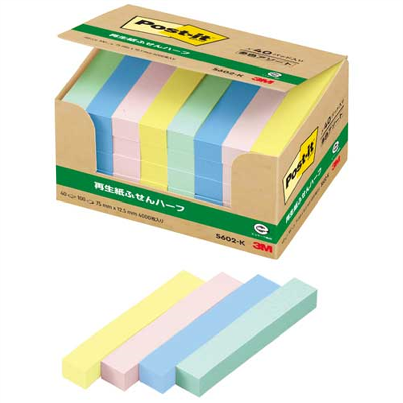 スリーエム ジャパン Post-it再生紙 75×12.5mm 5602-K 混色 1個(ご注文単位1個)【直送品】