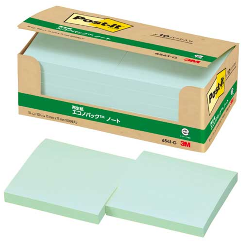 スリーエム ジャパン Post-it再生紙 75×75mm 6541-G グリーン  1個（ご注文単位1個）【直送品】