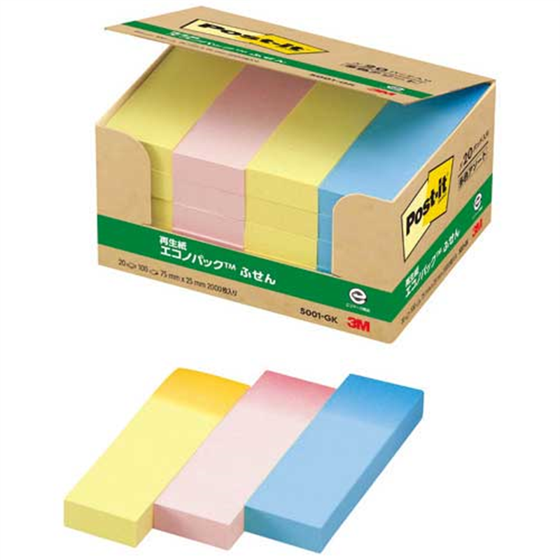 スリーエム ジャパン Post-it再生紙 75×25mm 5001-GK G混色  1個（ご注文単位1個）【直送品】